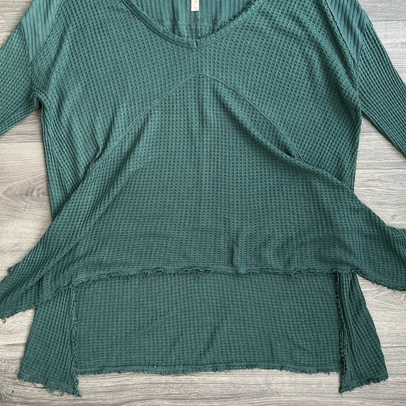 FREE PEOPLE Sunset Park Drippy Thermal Waffle Knit Top Emerald Green Medium - Picture 6 of 10